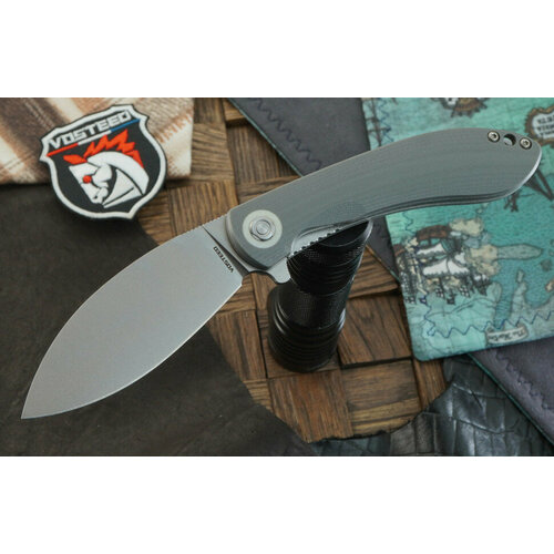 фото Складной нож vosteed nightshade lt, сталь nitro-v, стоунвош, рукоять серый g-10