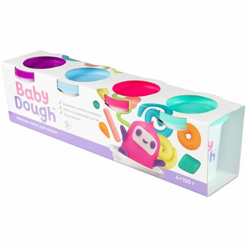 фото Тесто для лепки babydough, набор 4 цвета (фиолетовый, мятный, розовый, нежно-голубой) baby dough