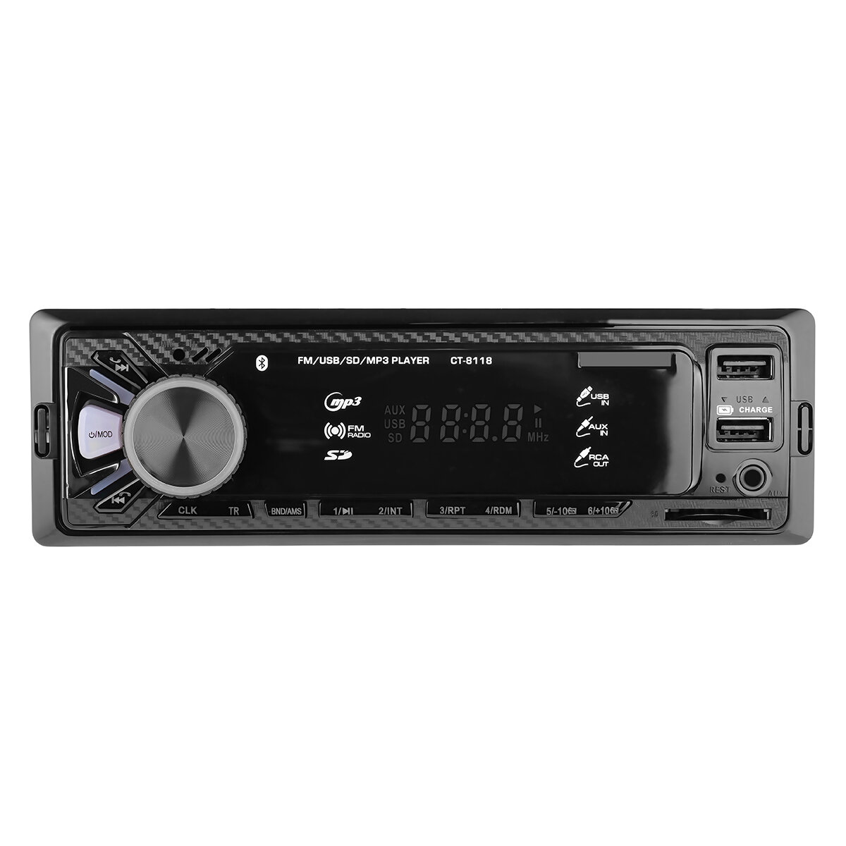 Магнитола автомобильная CENTEK СТ-8118, 4х50 Вт, 7 цветов подсветки, BLUETOOTH, 2xUSB, AUX, SD, MMC, mp3, блютуз, 1 din