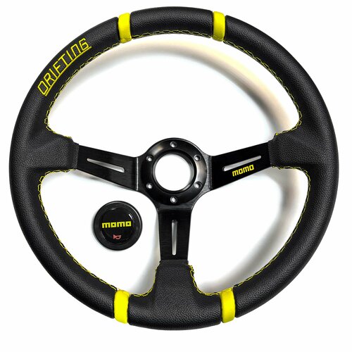 Руль спортивный MOMO Drifting вынос кожа желтый