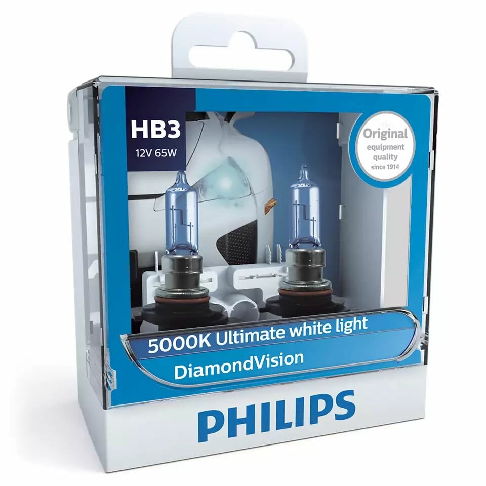 Галогенная лампа Philips HB3 DiamondVision 2 шт, с QR-кодом подлинности