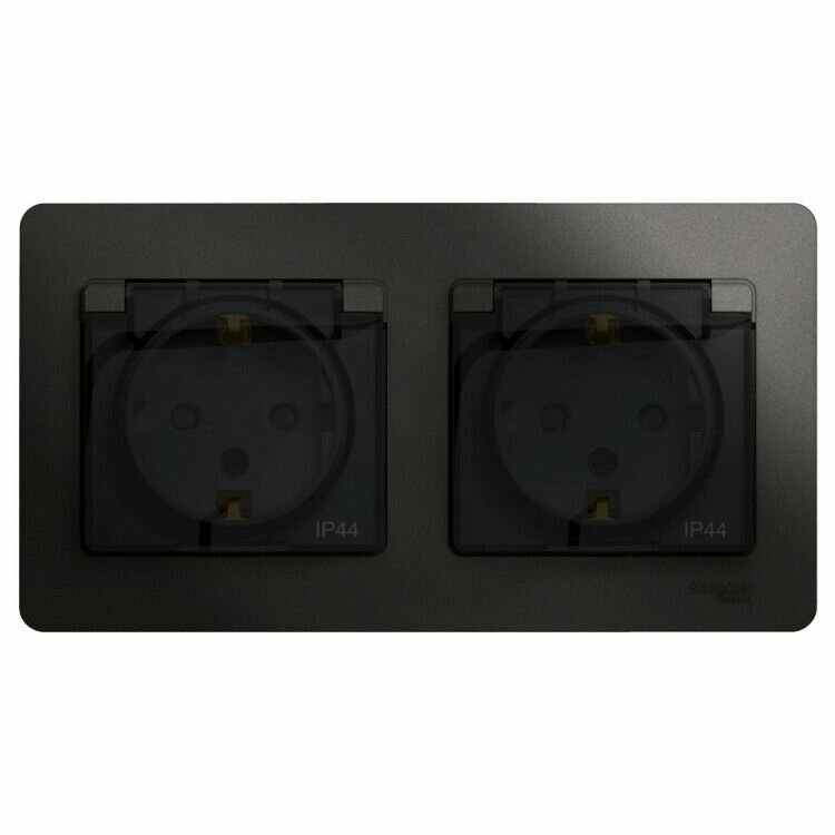 Розетка Systeme Electric (Schneider Electric) 2-я 2P+E шторки крышка в сборе, IP44 антрацит — фото 1