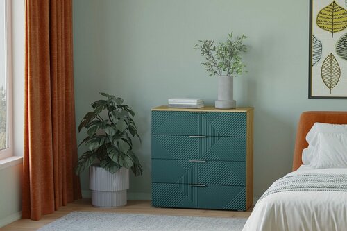 Изображение товара Комод МебельЛэнд24 Салерно NEW 4 Аквамарин 91x42x96 синий с 4 ящиками