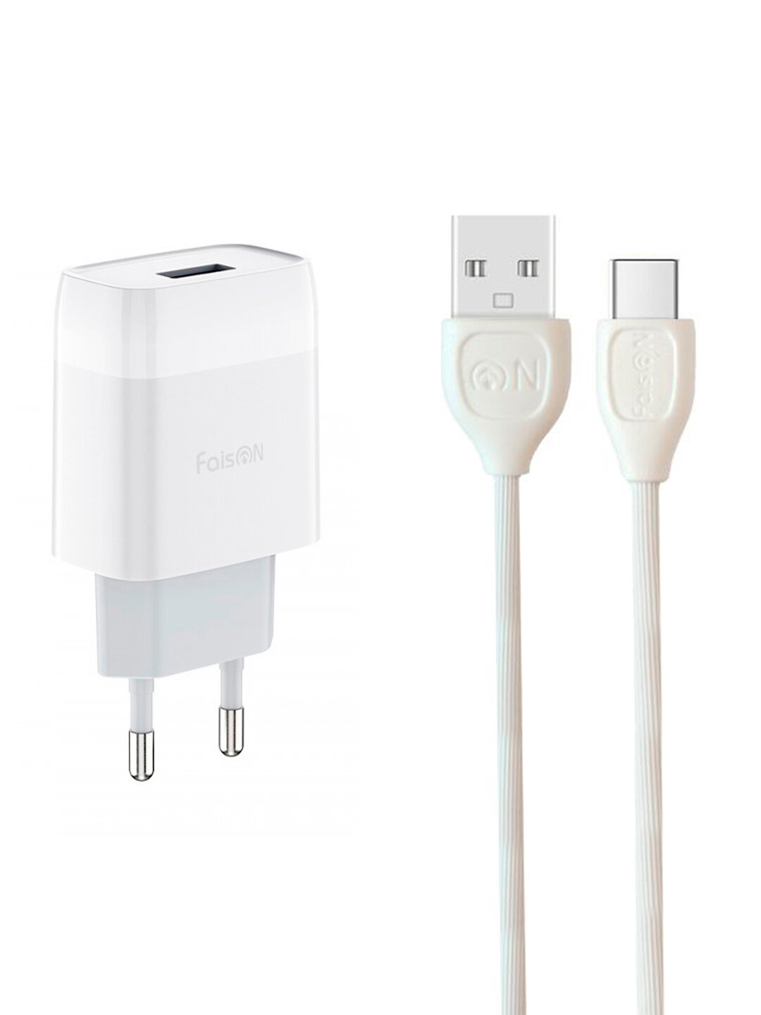 Сетевая зарядка 1xUSB FaisON C-72A, Vital, 2.1A, кабель Type-C, цвет: белый