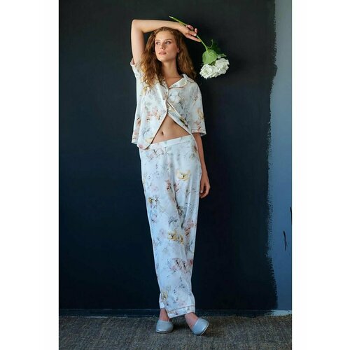 Пижама , размер 48, голубой, белый