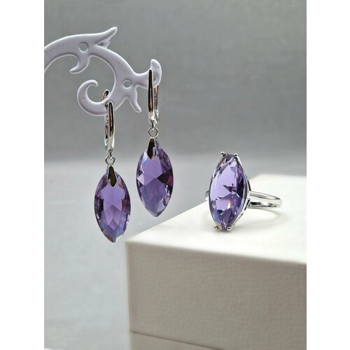 фото Комплект бижутерии комплект украшений с камнем александрит серьги и кольцо, искусственный камень, синий bijuton