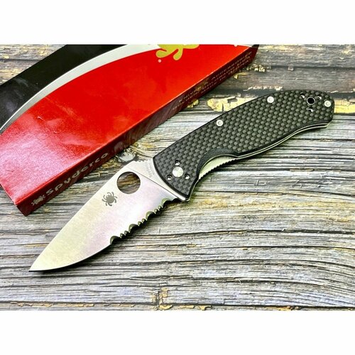 фото Нож складной spyderco sc122cfps tenacious, part serrated blade, carbon handle нет бренда