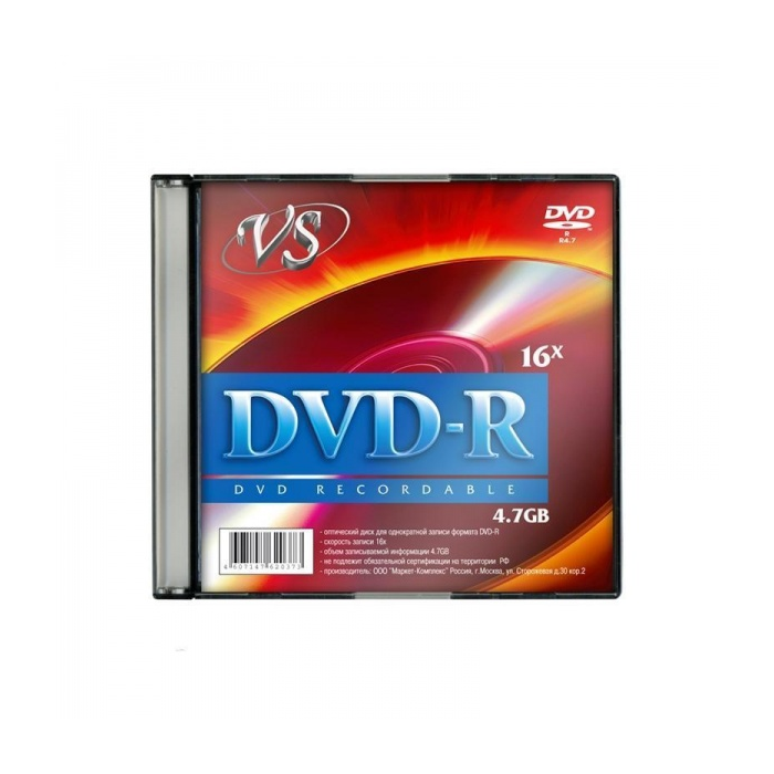 Диск DVD-R 4.7Gb 16x VS slim case 1шт.