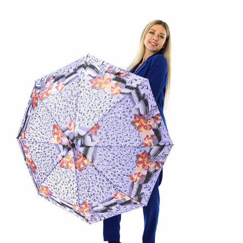 Зонт Zemsa, полуавтомат, 3 сложения, купол 100 см, 8 спиц, система «антиветер», чехол в комплекте, для женщин, фиолетовый