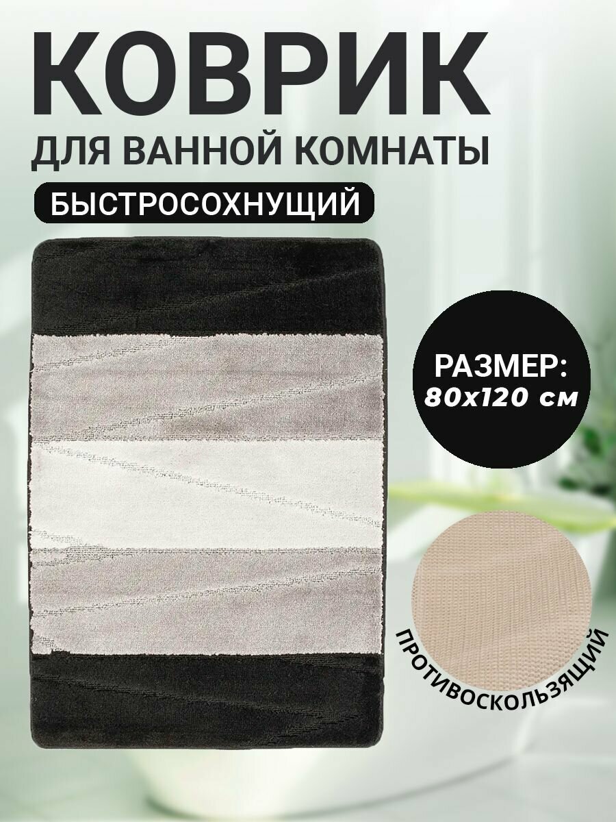 Коврик для ванной комнаты Home Decor Multicolor 60х100см ворс 12мм противоскользящий голубой