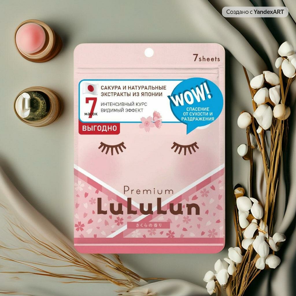 LULULUN Маска для лица увлажняющая и улучшающая состояние кожи Сакура Premium Face Mask Spring Sakura, 7 шт