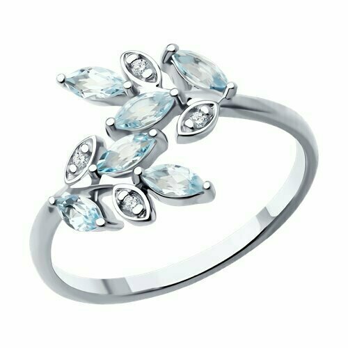 фото Кольцо diamant online, серебро, 925 проба, топаз, фианит, размер 17.5