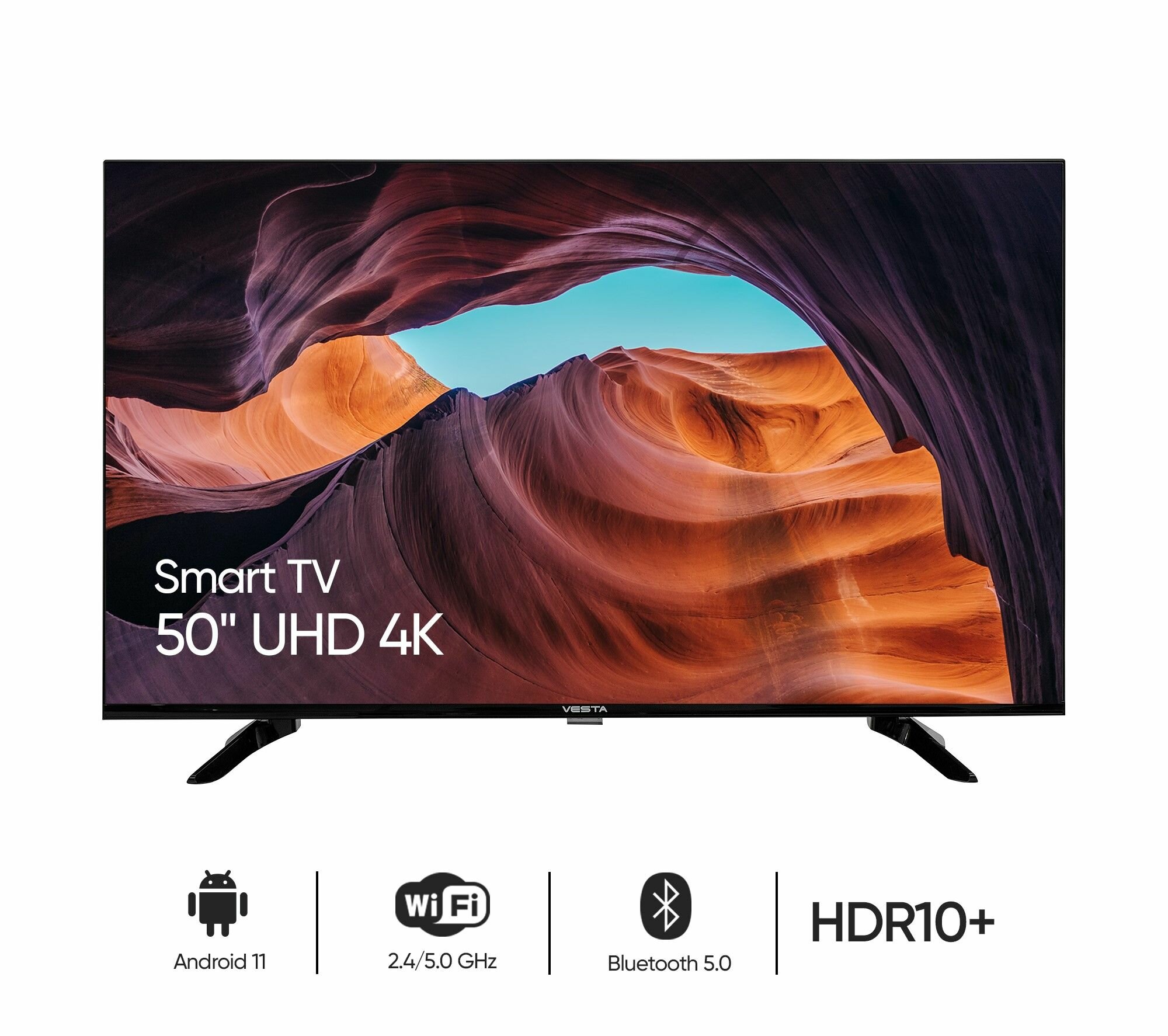 Телевизор VESTA 50V3500 50" 4K SmartTV UHD HDR 10+, BT 5.0, Wi-Fi 2.4-5 ГГц, черный