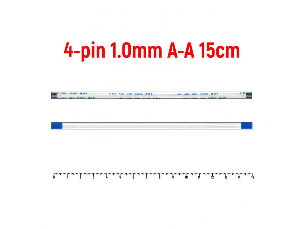 Шлейф FFC 4-pin Шаг 1.0mm Длина 15cm Прямой A-A AWM 20624 80C 60V VW-1