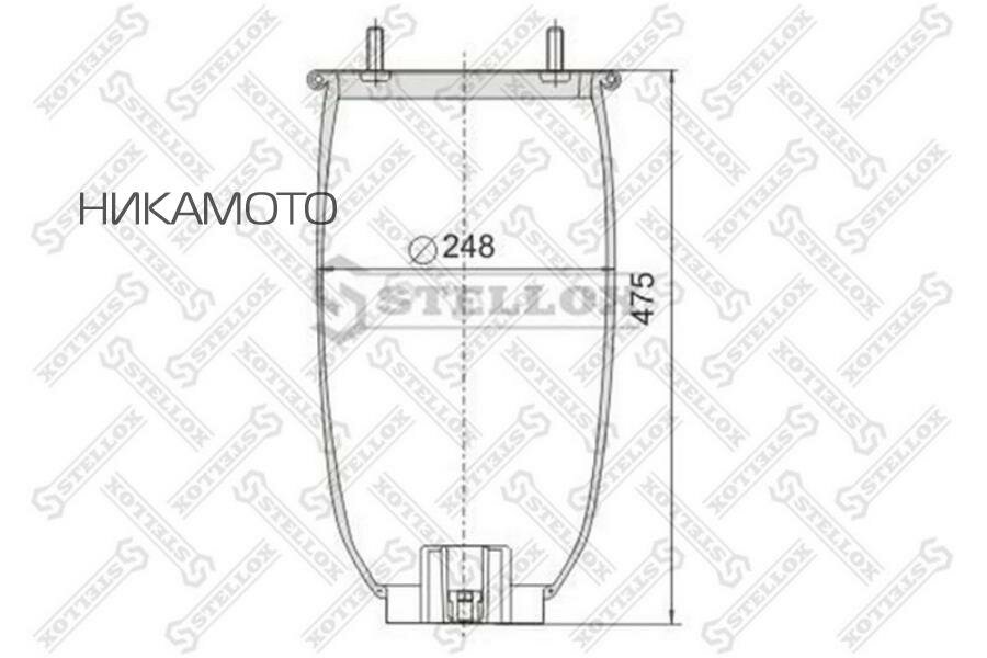STELLOX 9041570SX пневмоподушка без стак. ! H478 2шп. M12смещ.25. 1отв. штуц. M22. 1отв. M12 \ROR