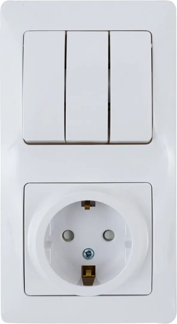 Блок выключатель с розеткой встраиваемый Schneider Electric Glossa 3 клавиши с заземлением со шторками цвет белый