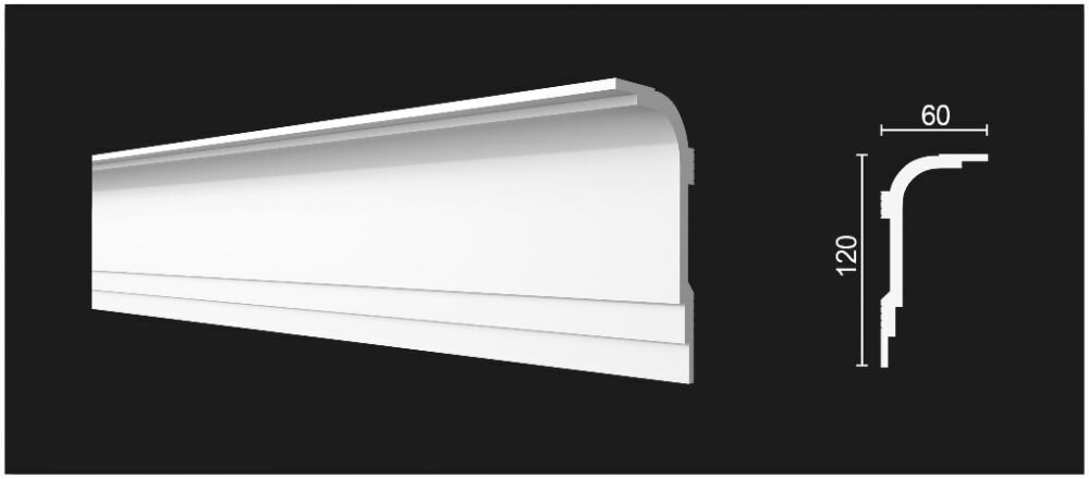 Карниз Decor-Dizayn DD516 Белая Лепнина Д2000хВ120хТ60 / Декор Дизайн.