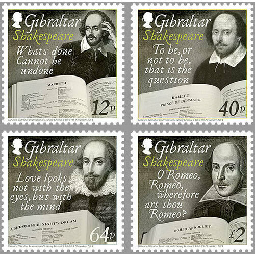 Почтовые марки Гибралтар 2014г. 450 лет со дня рождения Уильяма Шекспира Писатели MNH