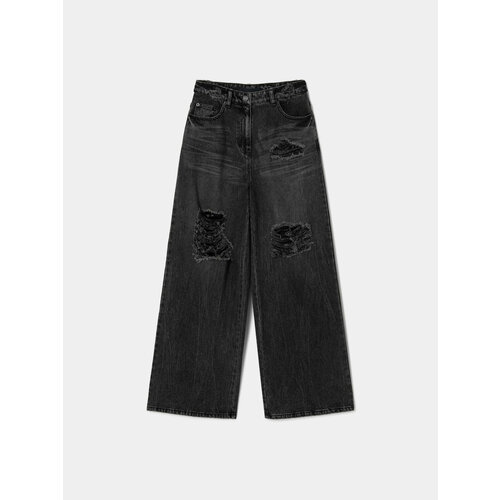 фото Джинсы juun.j destroyed wide denim pants, размер xs, черный