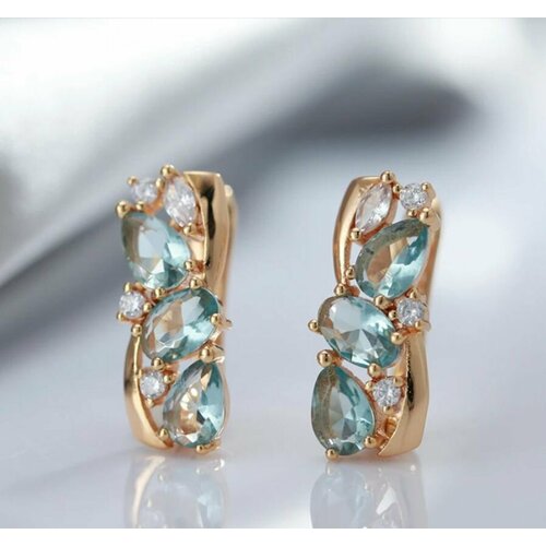 Серьги , циркон, белый, золотой