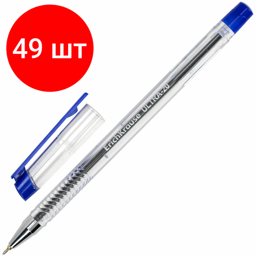Комплект 49 шт, Ручка шариковая масляная ERICH KRAUSE Ultra-20, синяя, корпус прозрачный, узел 0.7 мм, линия письма 0.26 мм, 13875