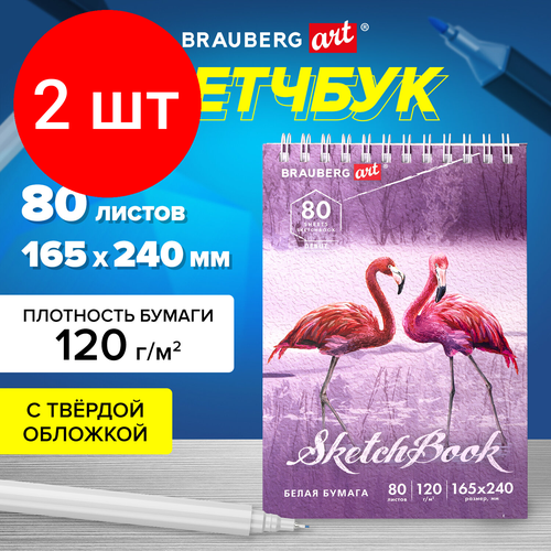 Комплект 2 шт, Скетчбук белая бумага 120 г/м2 165х240 мм, 80 л, гребень, твердая обложка, BRAUBERG ART DEBUT, 112990 скетчбук белая бумага 100 г м2 165х240 мм 80 л гребень твердая обложка brauberg art debut 4 шт