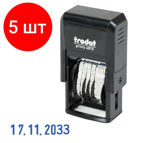 датер trodat со свободным полем 60х40 4мм месяц цифрами 62234 4727банк Комплект 5 шт, Датер-мини месяц цифрами, для банка, оттиск 20х3.8 мм, синий, TRODAT 4810 BANK, корпус черный