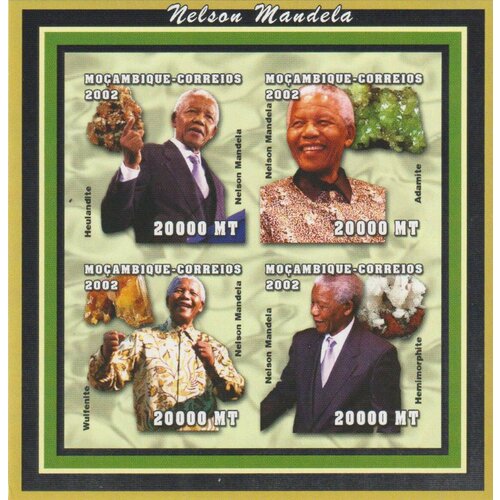 Почтовые марки Мозамбик 2002г. Личности - Нельсон Мандела Знаменитости, Минералы MNH
