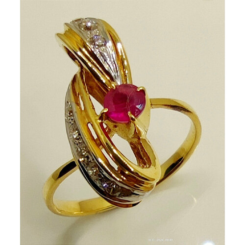 Кольцо Эстерелла, желтое золото, 750 проба, родирование, бриллиант, рубин, размер 16.5