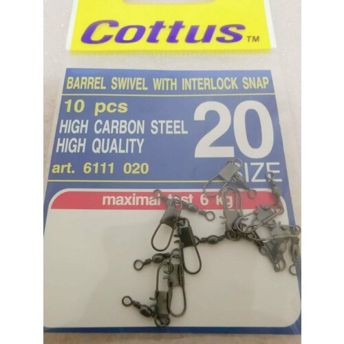фото Карабин с застежкой cottus barrel swivel with interlock snap #20 (10шт)