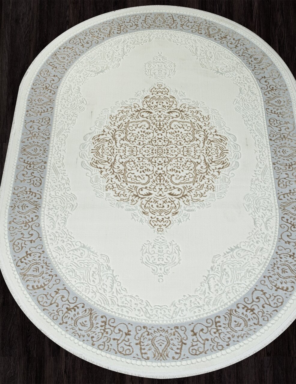 фото Ковер 47DB4 - Овал Кремовый, Классический, Ковер на пол, в гостиную, спальню, в ассортименте, Турция, Бельгия, Турция (80 см. на 150 см.)