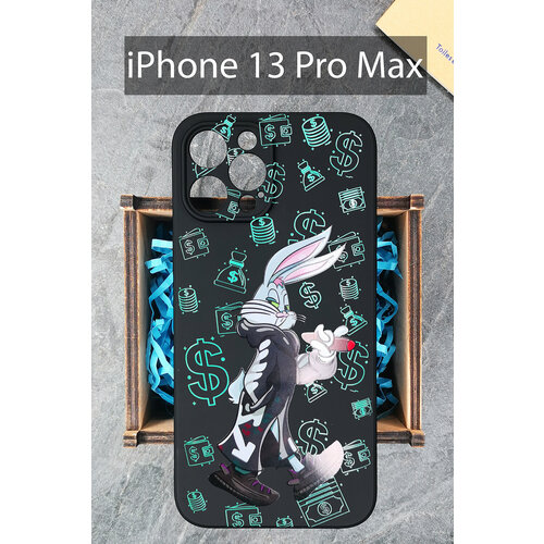 Силиконовый чехол Заяц Банни неон для iPhone 13 Pro Max / Айфон 13 Про Макс силиконовый чехол заяц банни суприм неон для iphone 11 pro max айфон 11 про макс