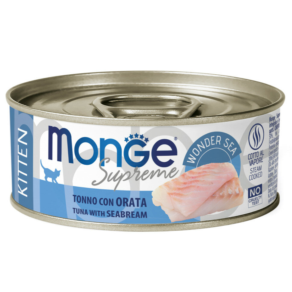 Monge Supreme Kitten влажный корм для котят с тунцом и белой рыбой, в консервах - 80 г х 24 шт