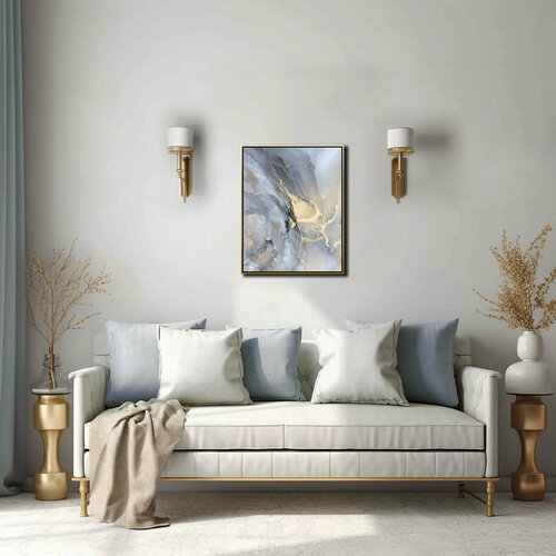 Картина-оригинал — серая мраморная картина на стену с золотом на холсте 40х50 см флюид-арт спиртовыми чернилами – Мраморная любовь