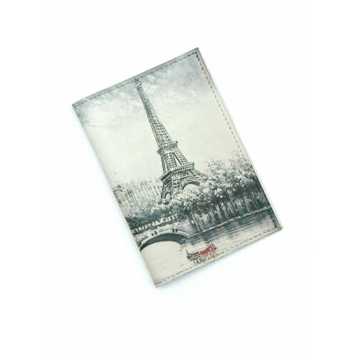 Обложка для паспорта  Кожаная обложка с рисунком Париж OP073/серый, серый