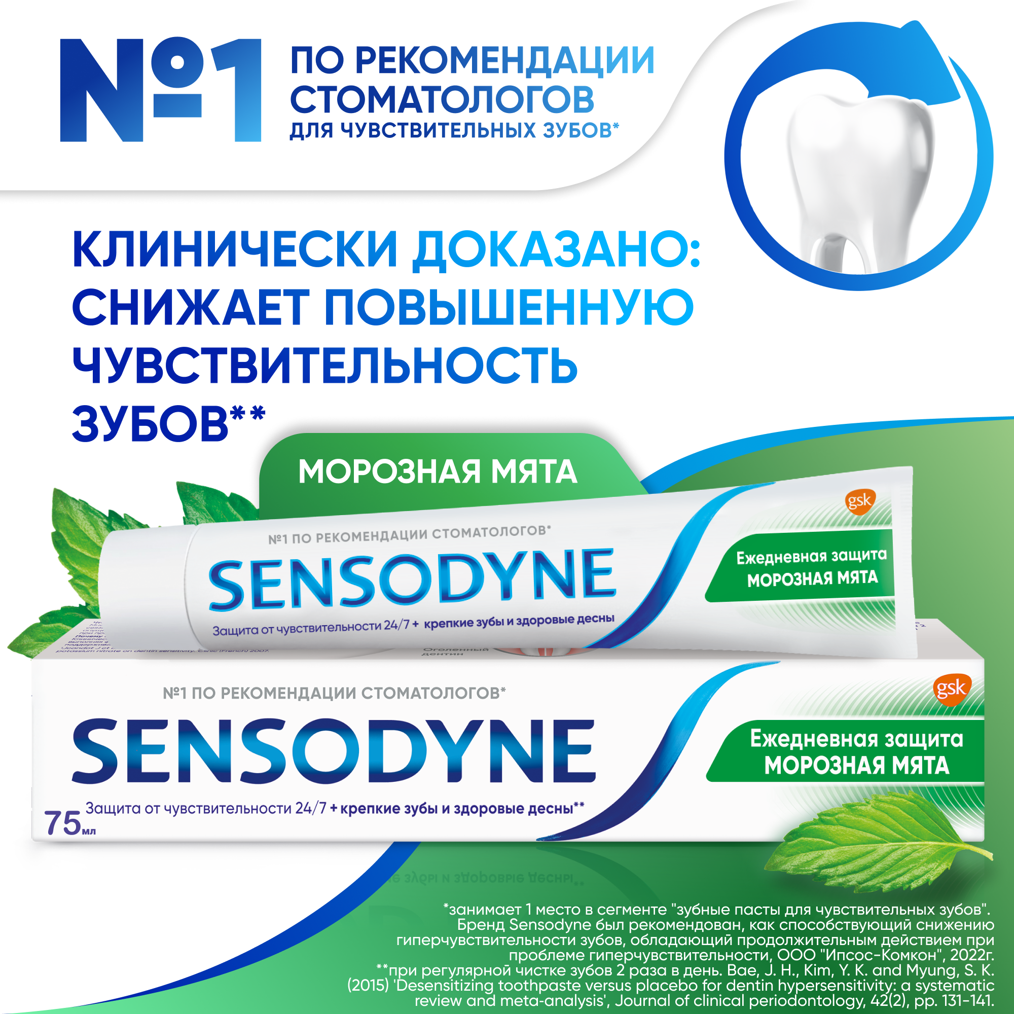 Зубная паста Sensodyne Ежедневная защита, Морозная мята, 75мл . — фото 1
