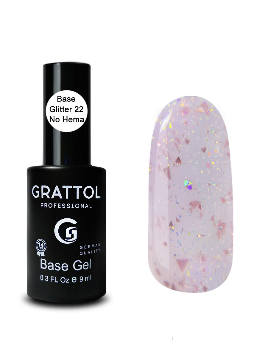 Grattol Rubber Base Glitter NO HEMA 22 - База камуфлирующая c глиттером, 9 ml