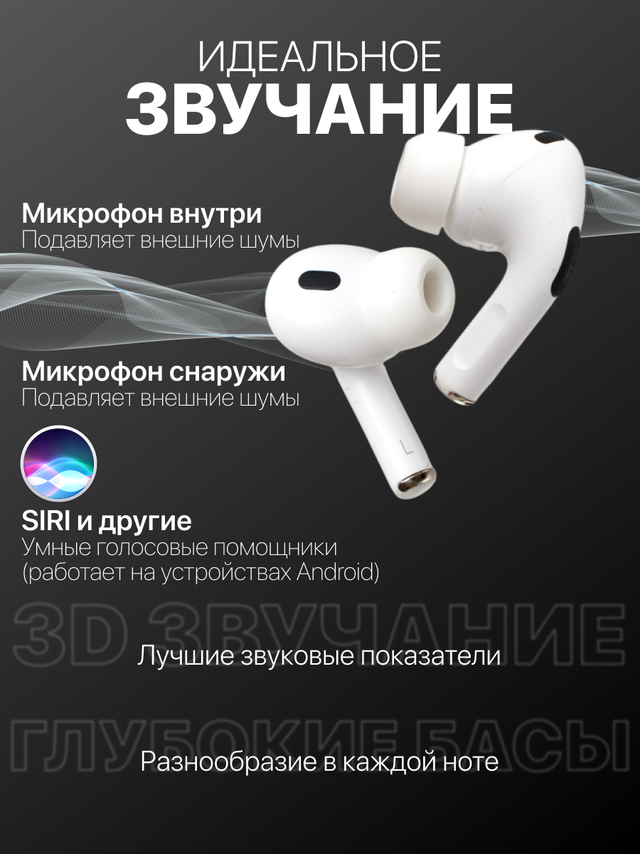 Наушники беспроводные ArPods Pro 2 PREMIUM с шумоподавлением для Apple айфон и Android — фото 1