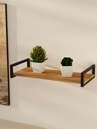 Изображение товара Настенная полка IamLoft, лофт, открытая, универсальная, ЛДСП/металл, ясень светлый, 69x33x12 см