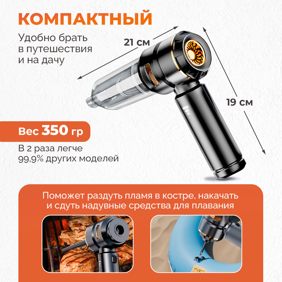 Автомобильный пылесос беспроводной 3 в 1. Мини-пылесос для дома, пылесос для автомобиля, мебели, компьютера, аккумуляторный, ручной — фото 1