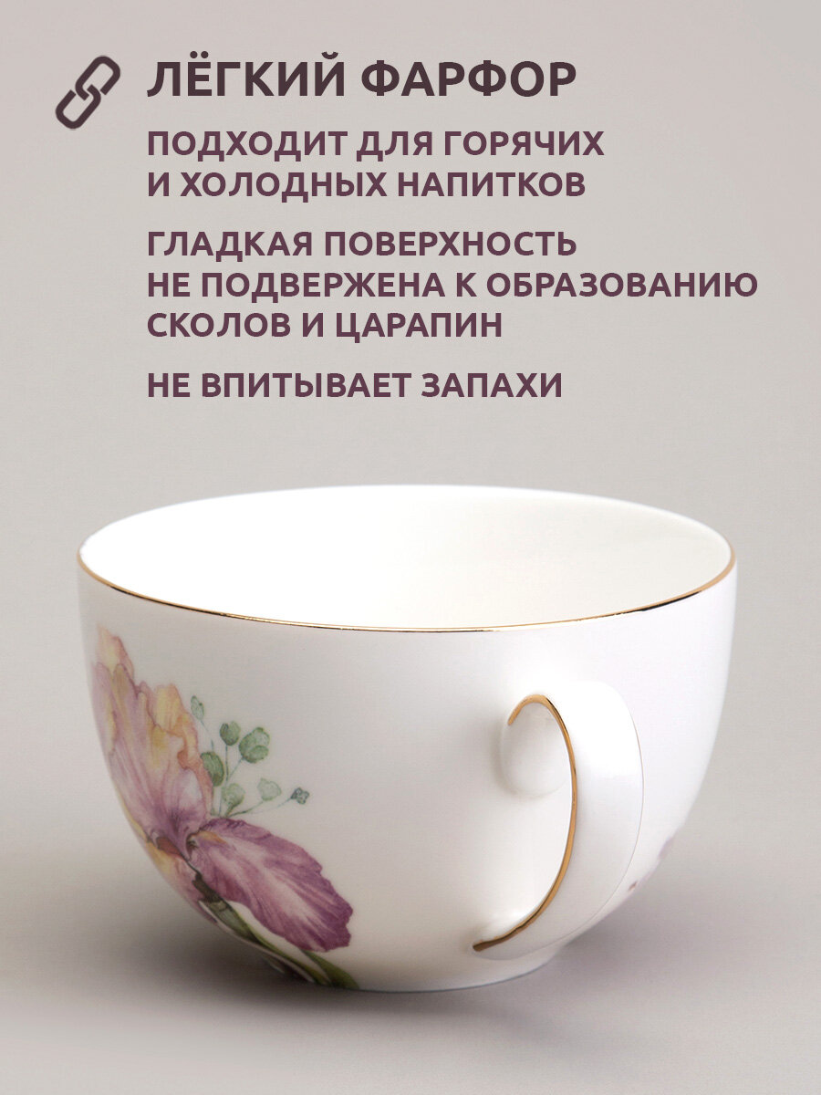 Чайная пара Lefard "Irises", на 1 персону, 2 предмета, фарфоровая, 280 мл. — фото 1