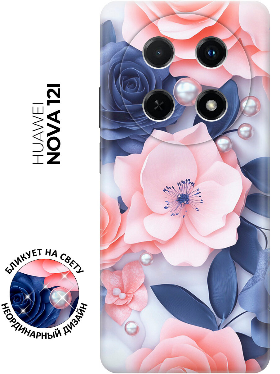 Силиконовый чехол на Huawei nova 12i с принтом "Розы и жемчуг"
