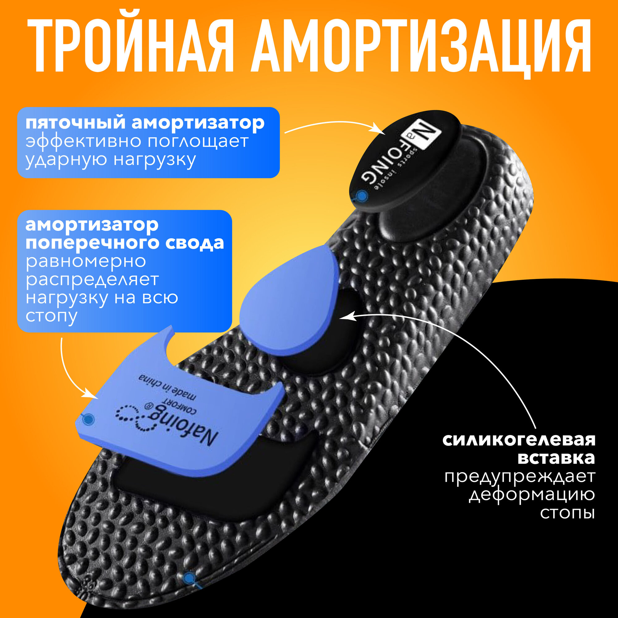 Картинки Спортивные стельки для кроссовок с тройной амортизацией, размер 43-44