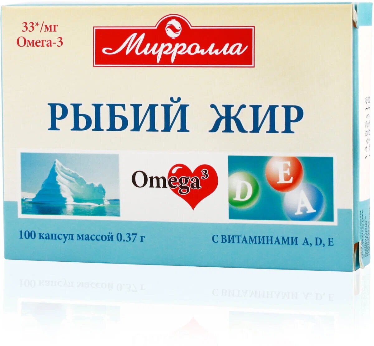Рыбий жир Мирролла с витаминами А Д Е капсулы 037 г 100 шт