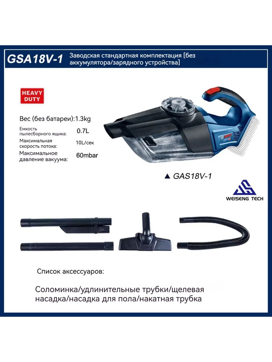Пылесос Bosch GAS18V-1 на литиевом аккумуляторе 07 л синий