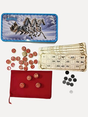 Изображение товара Игра "Русское лото", настольная, в подарочной металлической коробке, 90 бочонков, для 2-6 игроков