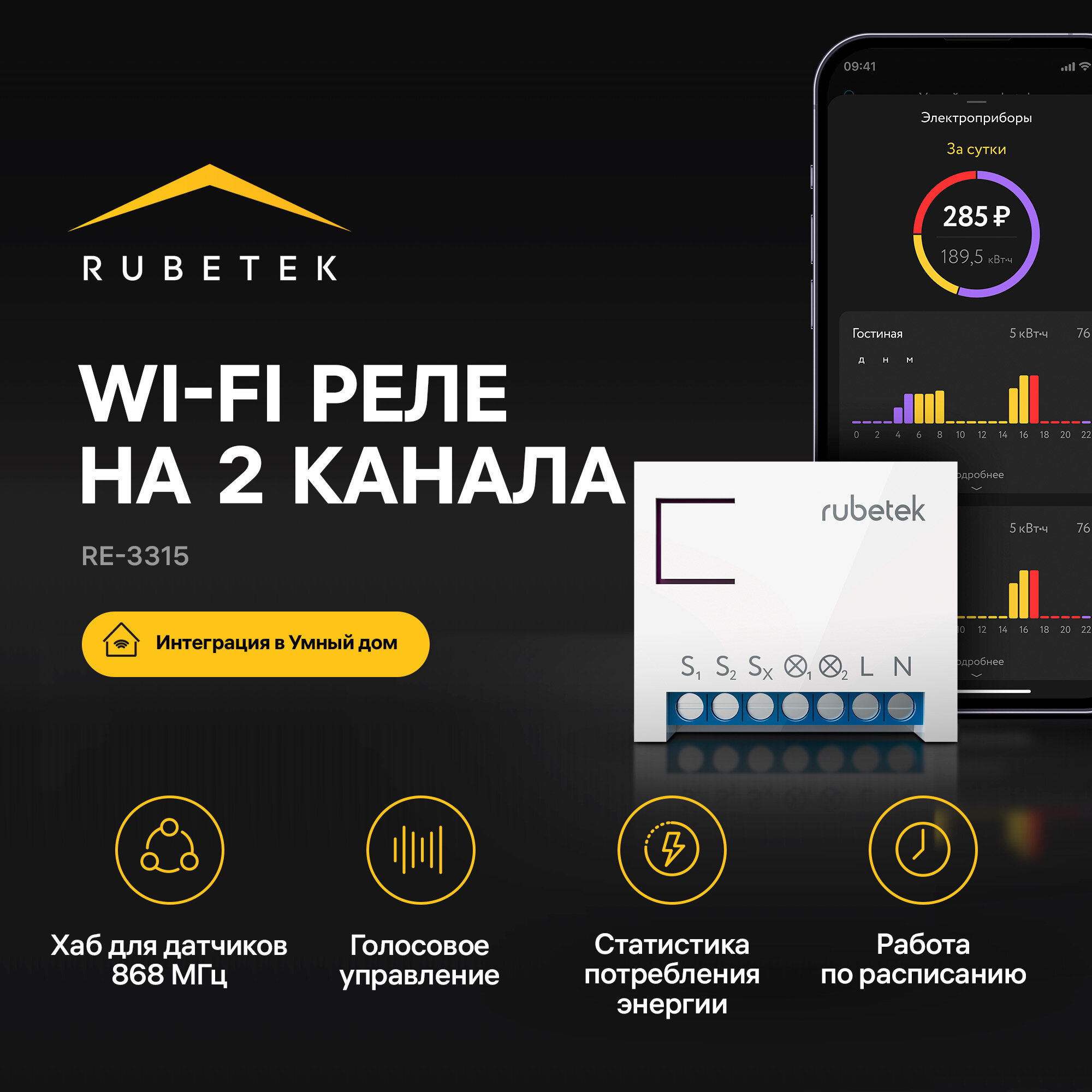 Блок управления Rubetek RE-3315 двухканальный Wi-Fi 868МГц