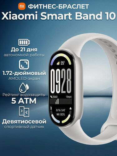 Изображение товара Фитнес-браслет Xiaomi Mi Smart Band 10, Glacier Silver(BHR07PSGL)