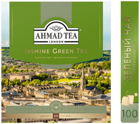 Чай "Ahmad Tea", Зеленый чай с жасмином, пакетики с ярлычками в конвертах из фольги,100х2г