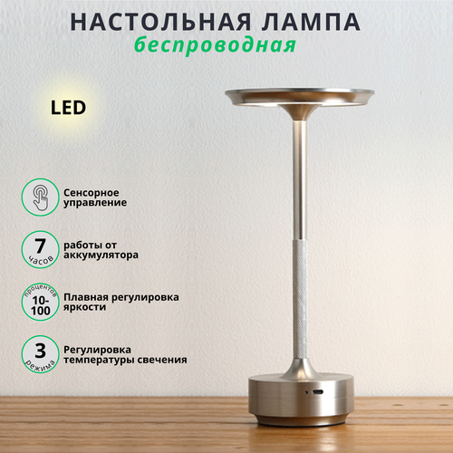 FEDOTOV Беспроводная настольная лампа светодиодная с аккумулятором FED-0034-SL серебристый